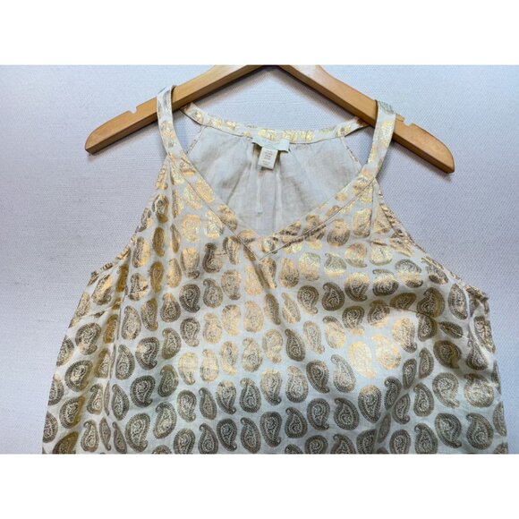 St Tropez Womens Linen West Top Lightweight Size M White Gold Paisley Sleeveless - Picture 4 of 11